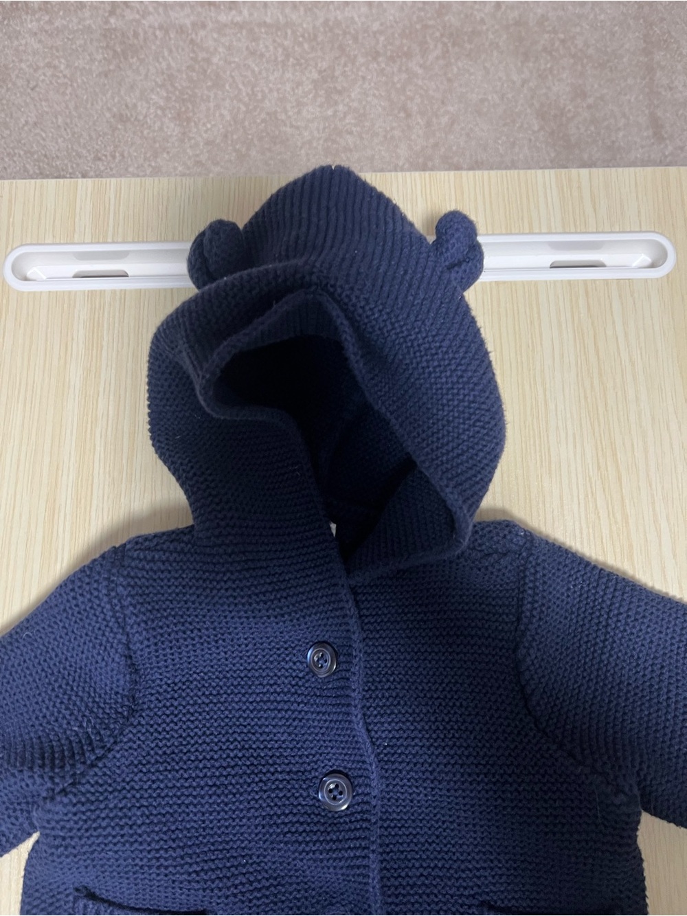 Baby Gap Navy Bear Ear Hooded Knit Cardigan 3-6M - Picture 3 of 6
